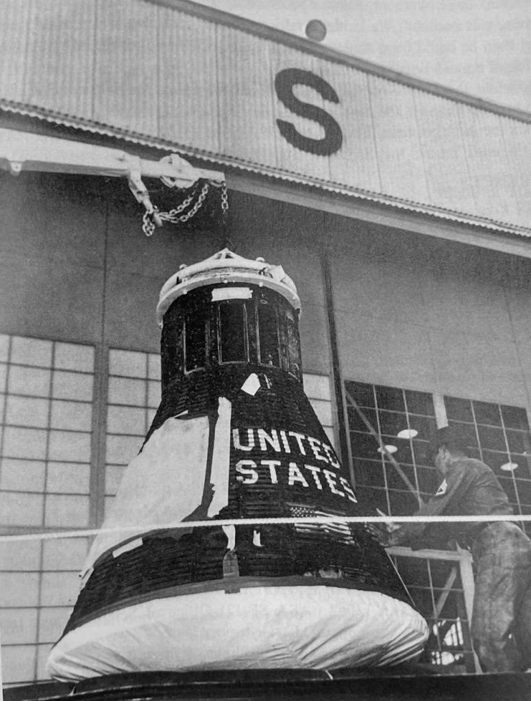 The Sigma 7 spacecraft arrives at Hangar S