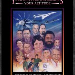 Illustrated faces of diverse people working in NASA aeronautics as well as an aircraft engine turbofan and aircraft heading for the skies. Text on top says, “Your Attitude Determines your Altitude” and bottom says “Superstars of Modern Aeronautics.”