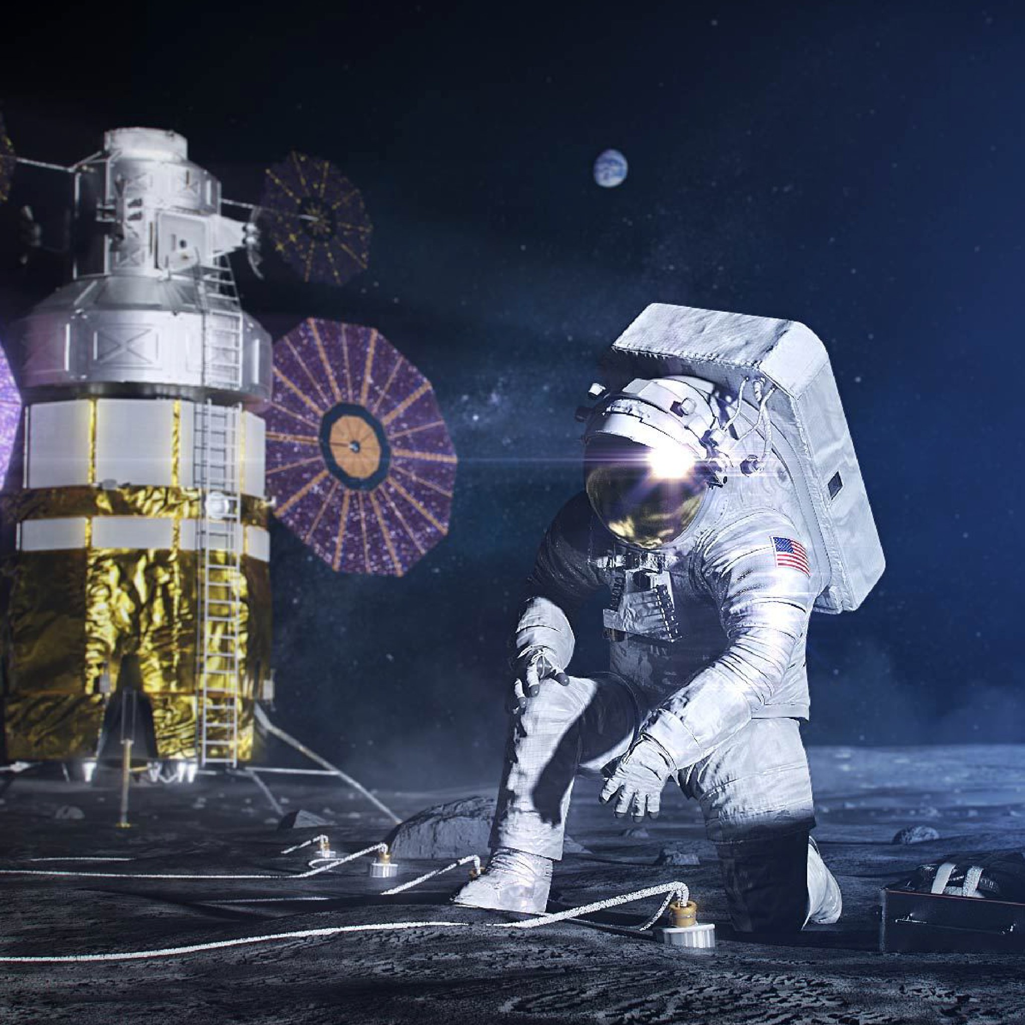Artist rendering of astronaut working on the moon.