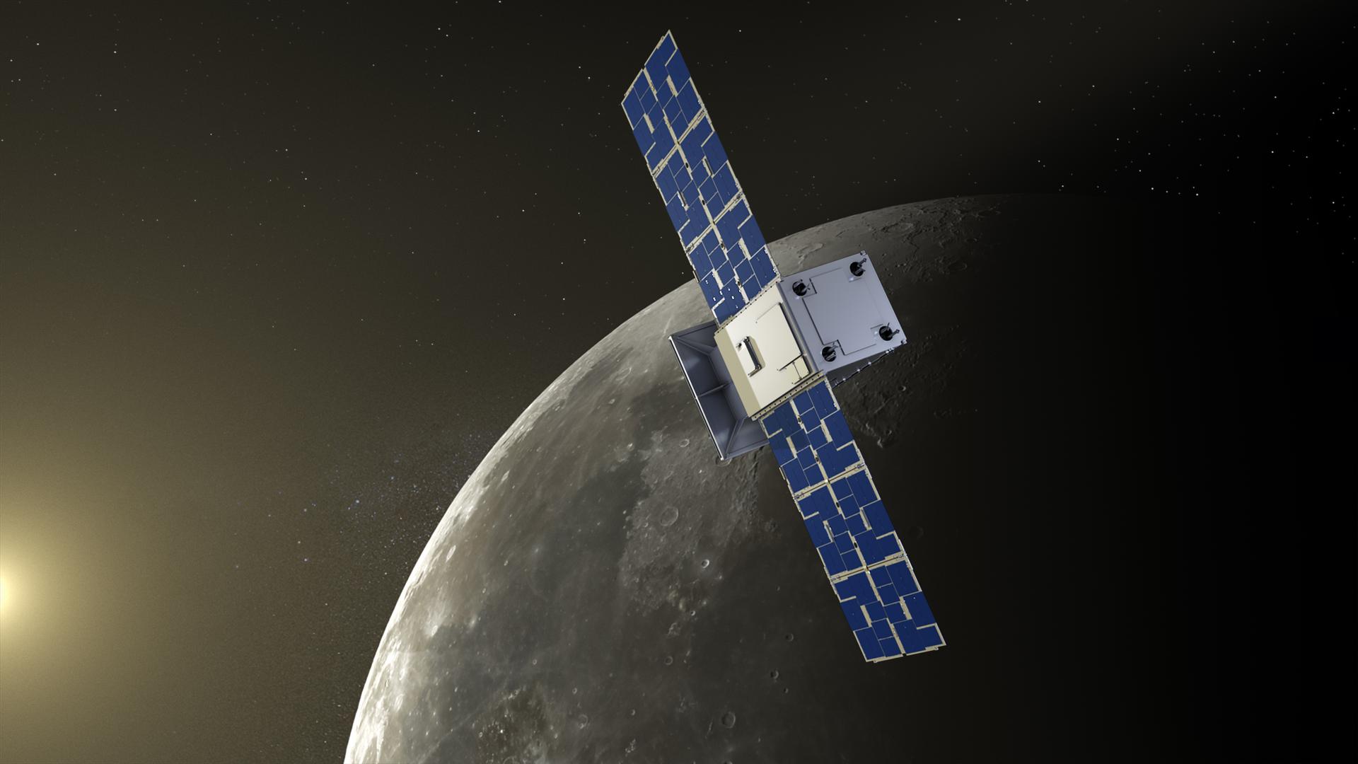 (Illustration) NASA's Cislunar Autonomous Positioning System Technology Operations and Navigation Experiment, or CAPSTONE, has finalized its orbit at the Moon and is now in the operational phase of its mission.