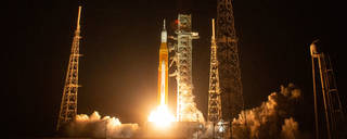 NASA’s Space Launch System rocket carrying the Orion spacecraft launches on the Artemis I flight test, Wednesday, Nov. 16, 2022, from Launch Complex 39B at NASA’s Kennedy Space Center in Florida. 