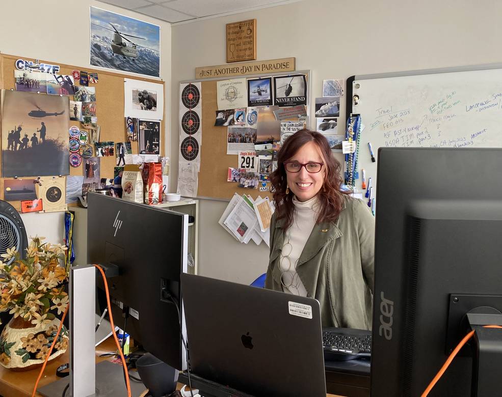Lori Schultz, a research scientist, at her desk at NASA’s Marshall Space Flight Center. 