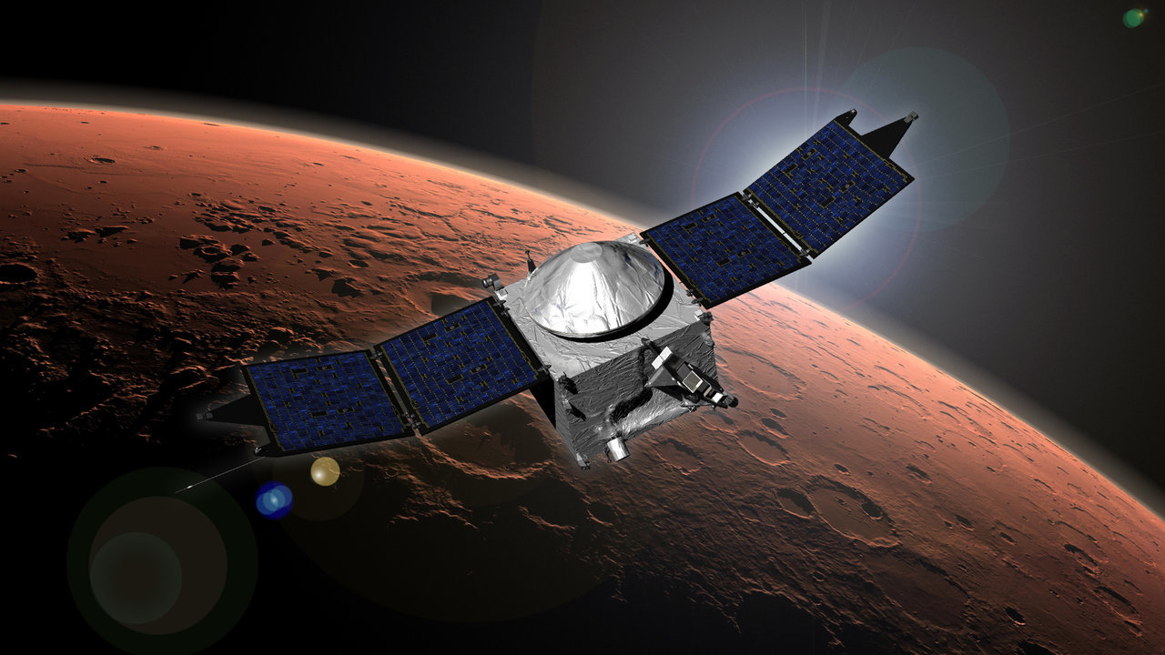 Illustration of MAVEN orbiting Mars