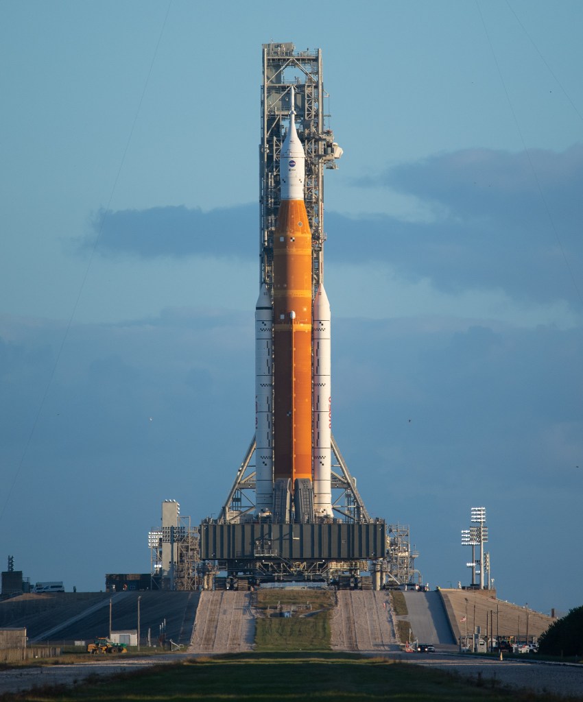 NASA’s Space Launch System rocket with the Orion spacecraft for Artemis I arrived to Launch Pad 39B at Kennedy Space Center in Florida Nov. 4. Launch of the uncrewed Artemis I flight test is targeted for Nov. 14.