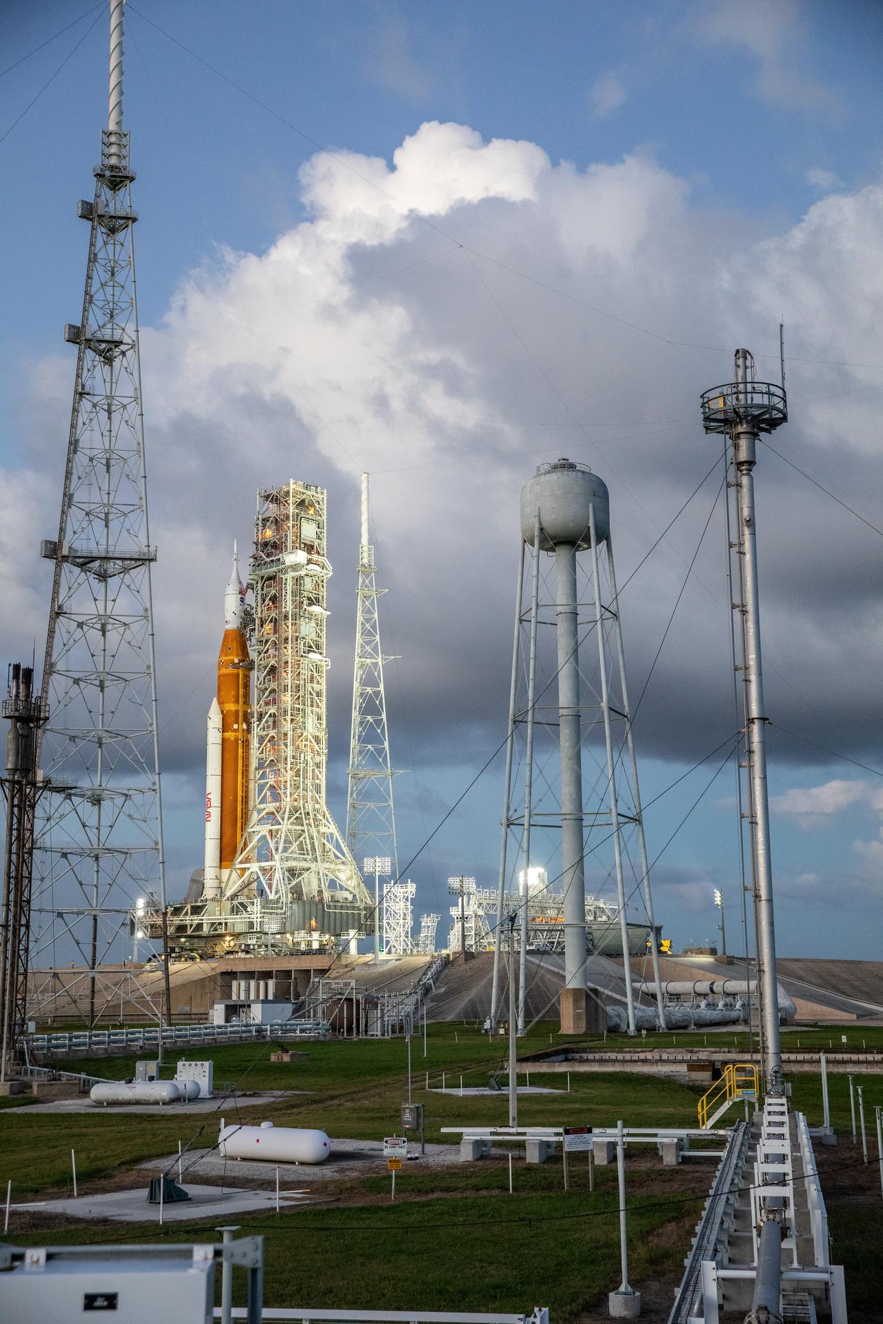 NASA’s Space Launch System rocket and Orion spacecraft for Artemis I at Kennedy Space Center
