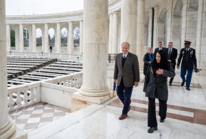 NASA Administrator Bill Nelson is escorted to the Tomb of the Unknowns for a wreath laying ceremony by Executive Director of the Office of Army Cemeteries, Karen Durham-Aguilera, as part of NASA's Day of Remembrance, Thursday, Jan. 25, 2024, at Arlington National Cemetery in Arlington, Va. The wreaths were laid in memory of those men and women who lost their lives in the quest for space exploration.