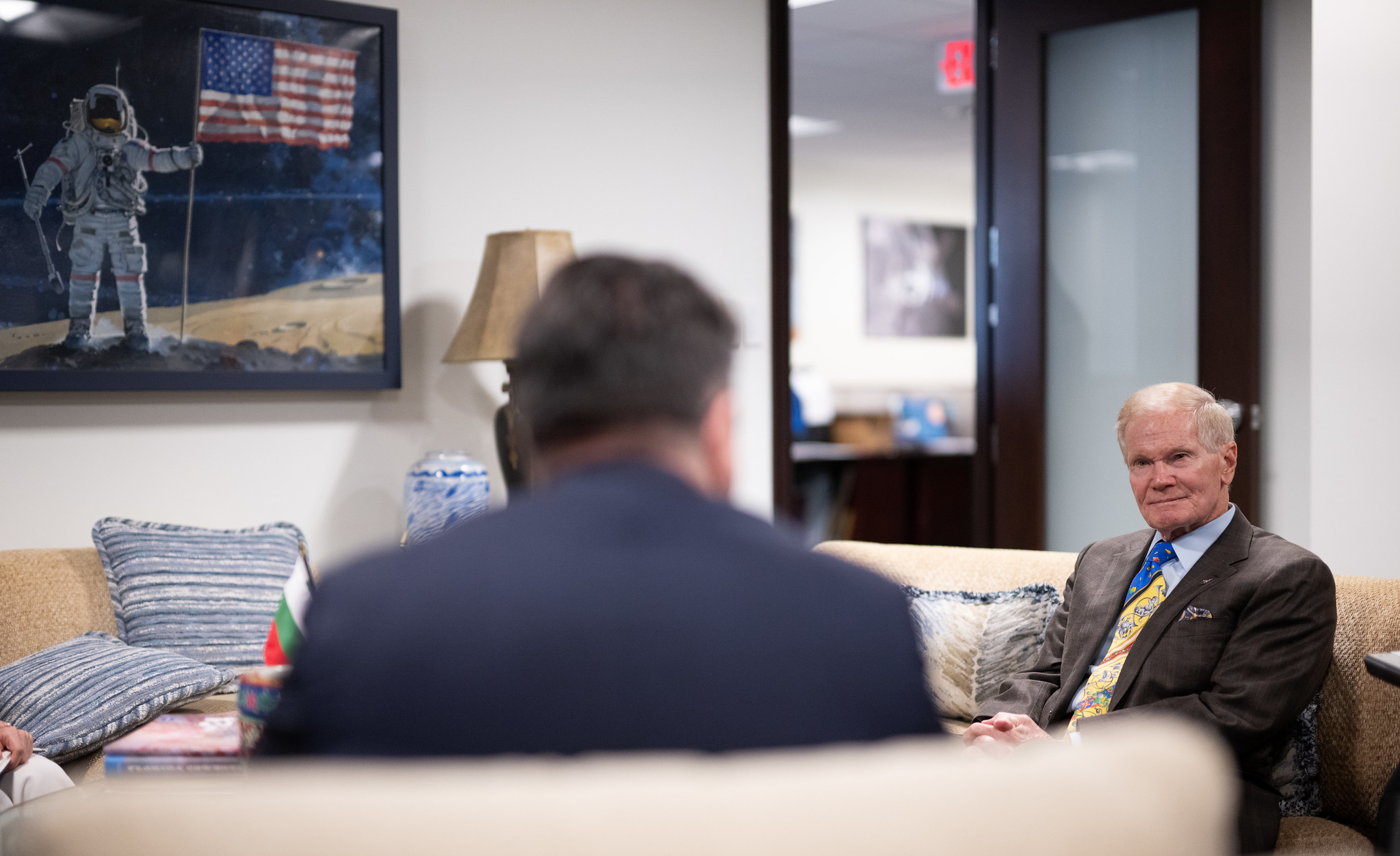 NASA Administrator Bill Nelson, right, is seen as he meets with Bulgarian Minister of Finance Assen Vassilev, Wednesday, Feb. 7, 2024, at the Mary W. Jackson NASA Headquarters building in Washington.