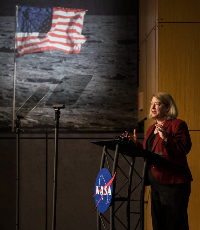 NASA Deputy Administrator Pam Melroy speaks during a media briefing to discuss the upcoming solar eclipse, Tuesday, March 26, 2024 at the Mary W. Jackson NASA Headquarters building in Washington.