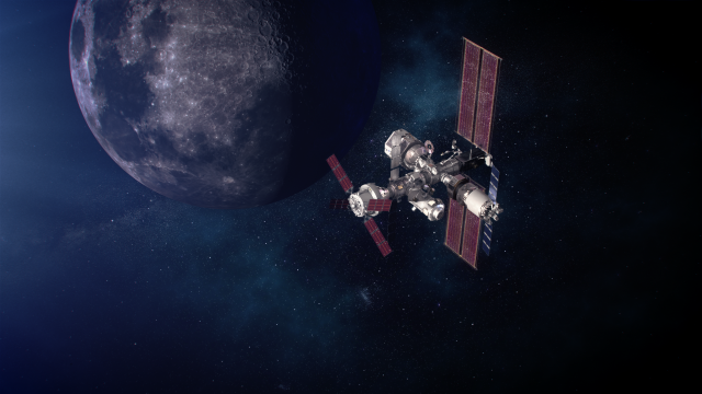 An artist's rendering of Gateway in lunar orbit.