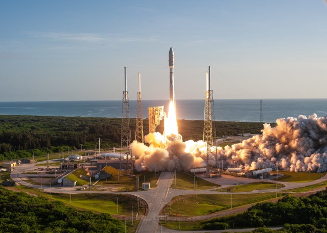 A United Launch Alliance Atlas V rocket lifts off from Cape Canaveral Air Force Station on the Mars 2020 mission.