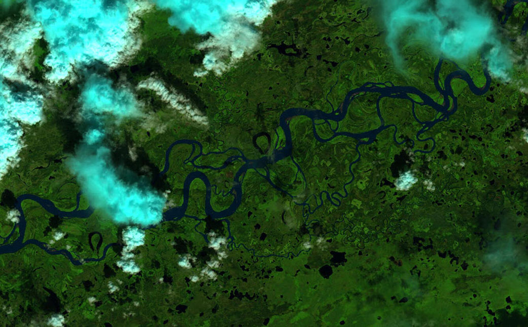 Overhead image of the Yukon River near Stevens Village, Alaska 