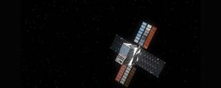 This illustration shows NASA’s Lunar Flashlight, with its four solar arrays deployed.