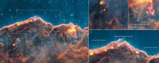 A diagram of The Cosmic Cliffs showing the birth of new stars. 