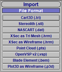 Examples of OpenVSP file import options.