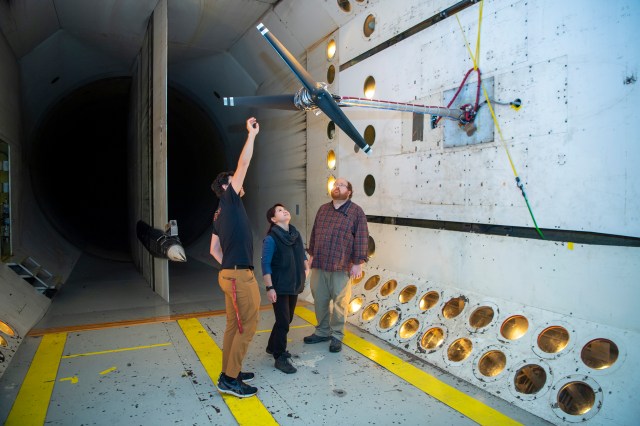 Researchers recently tested rotors for the Dragonfly spacecraft that will explore Saturn's moon Titan at NASA Langley's Transonic Dynamics Tunnel.