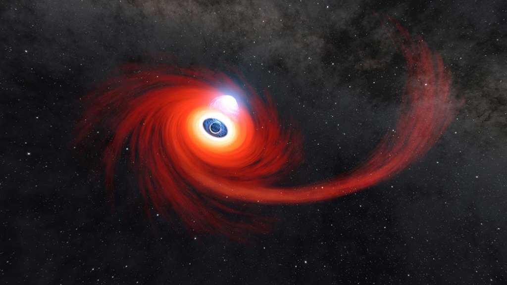 obrázek: První pozorování okraje disku u supermasivní černé díry naznačují jeho velikost