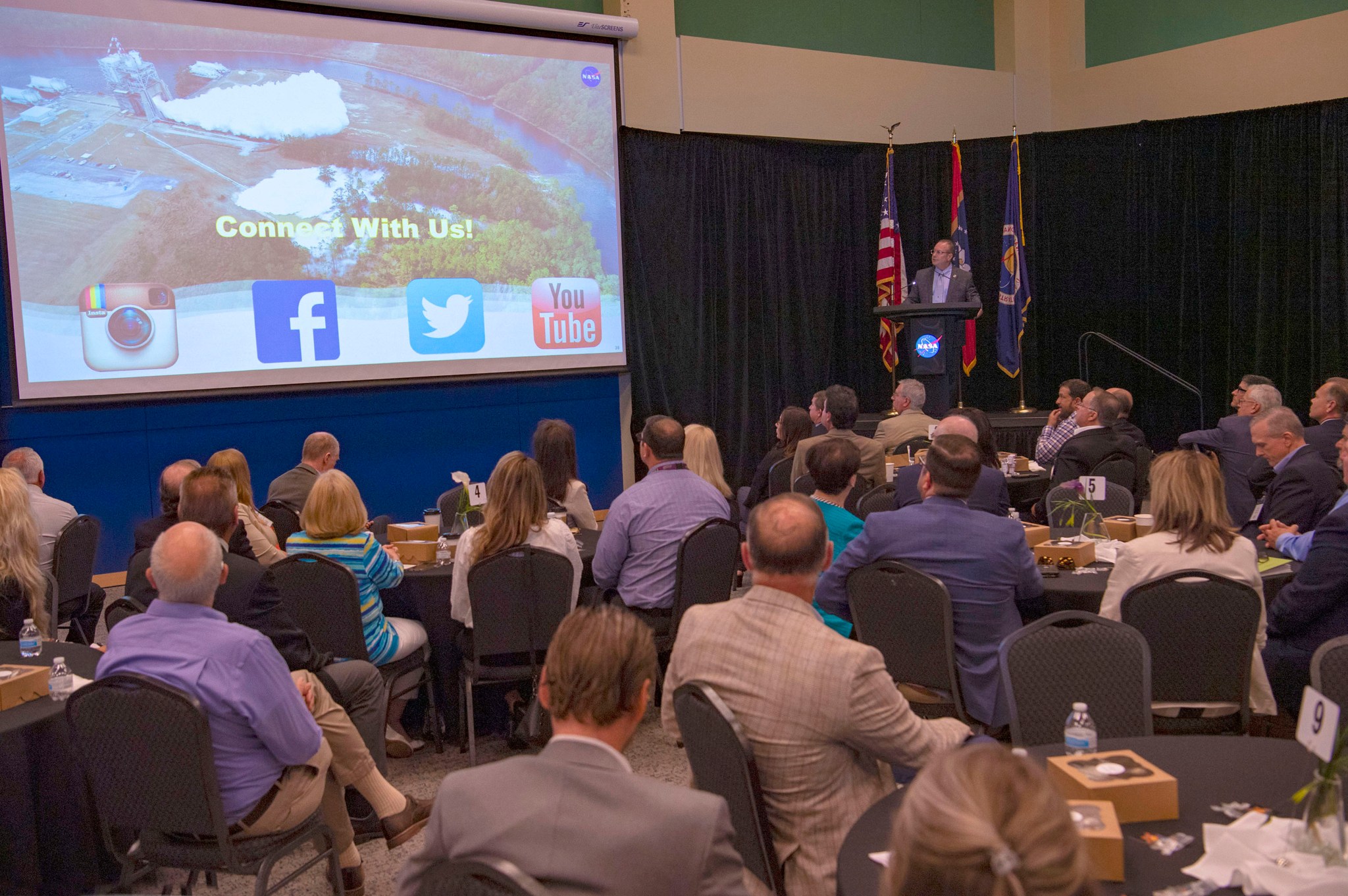 Stennis Space Center Director Rick Gilbrech delivers an annual site report to community leaders at INFINITY Science Center on May 4, 2022