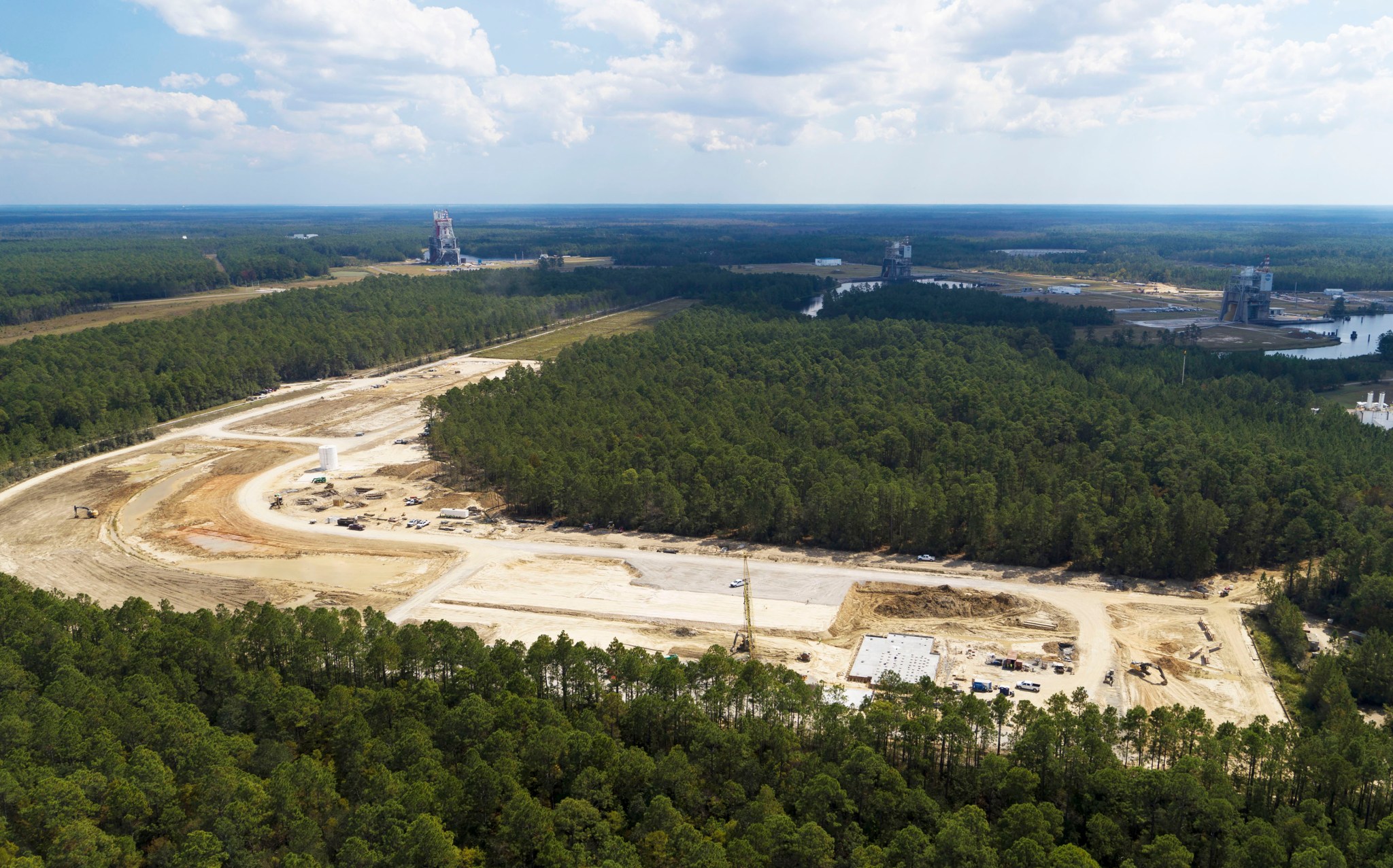 A drone image shows an area at NASA’s Stennis Space Center under development by Relativity Space.