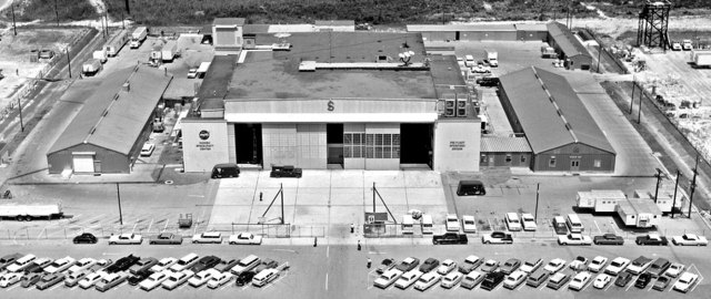 An aerial view of Hangar S at Cape Canaveral Air Force Station.