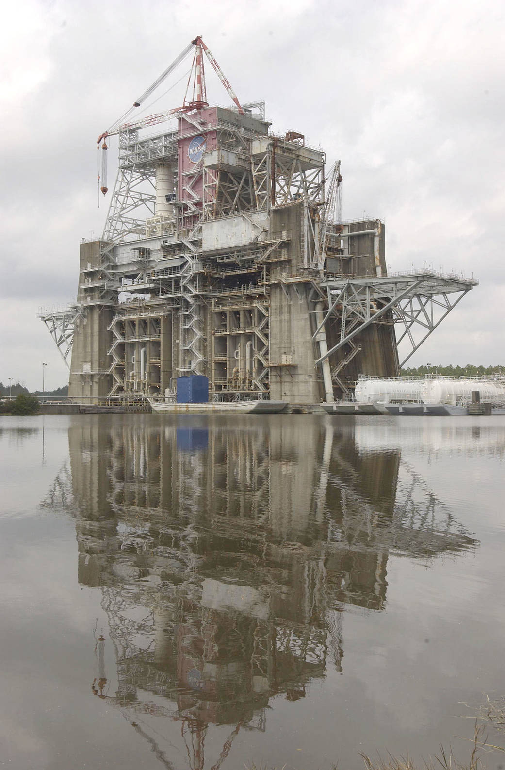The B-1/B-2 Test Stand is a dual-position, vertical, static-firing structure built at Stennis Space Center in the 1960s.