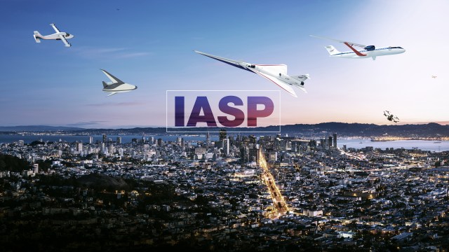 Artist illustration of NASA aircraft in flight over a city and suburb.