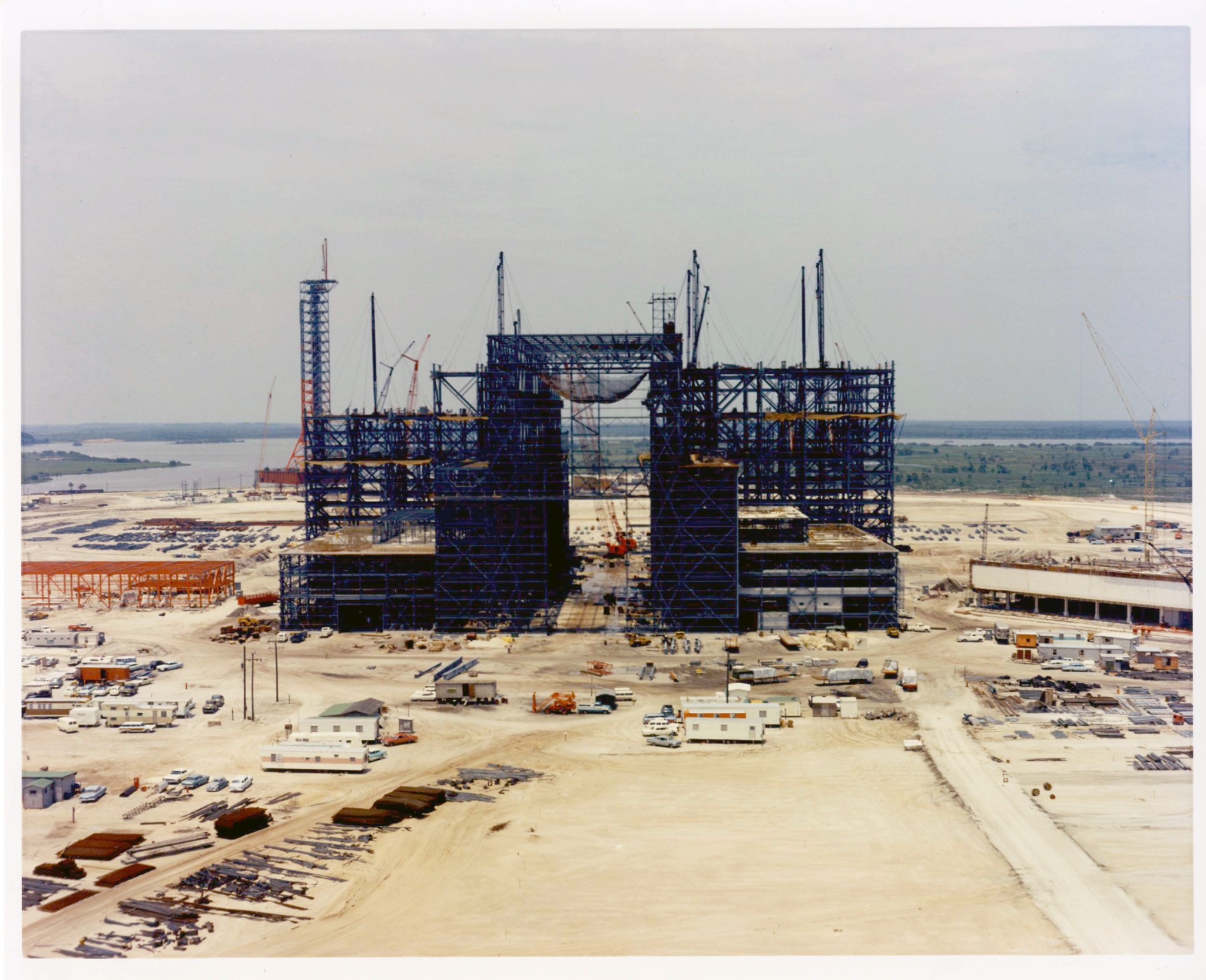 View of the Vehicle Assembly Building at Kennedy Space Center under construction in 1964