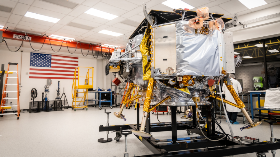 Astrobotic's Peregrine lunar lander is seen at the company's headquarters.