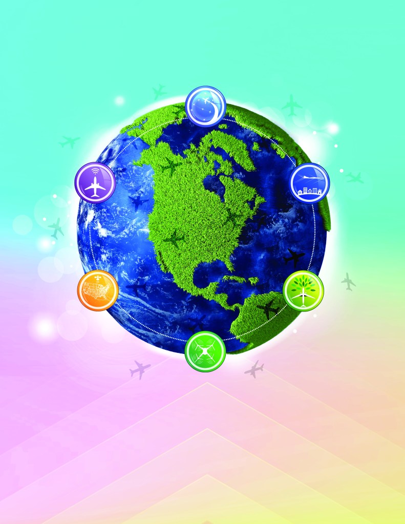 NASA's Aeronautics Research Mission Directorate's Strategic Implementation Plan cover image, the earth with various planes in flight.