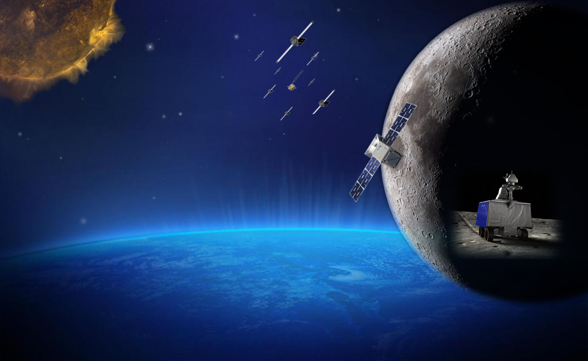 An illustration of Earth floating in space with the Moon in the foreground.