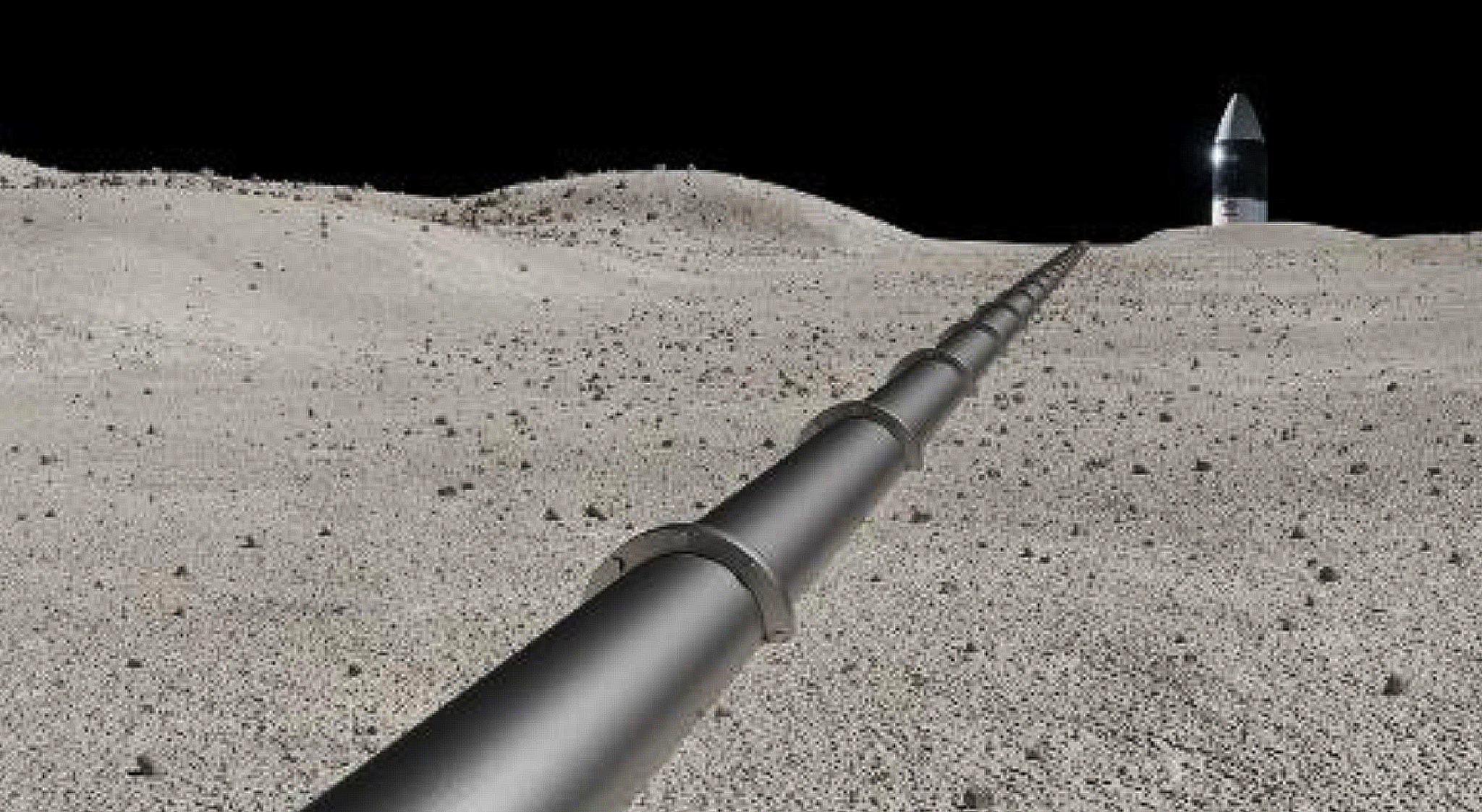 Artist rendition of a pipeline on a planetary surface with space in the background.