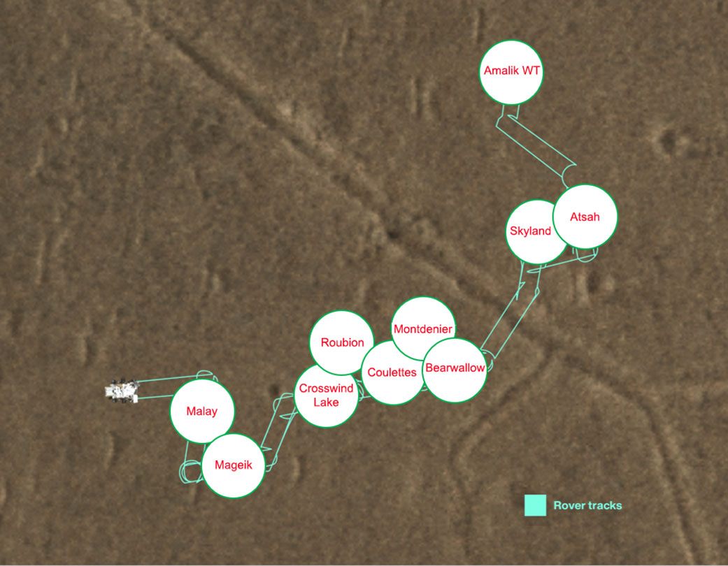 This map shows where NASA’s Perseverance Mars rover dropped each of its 10 samples