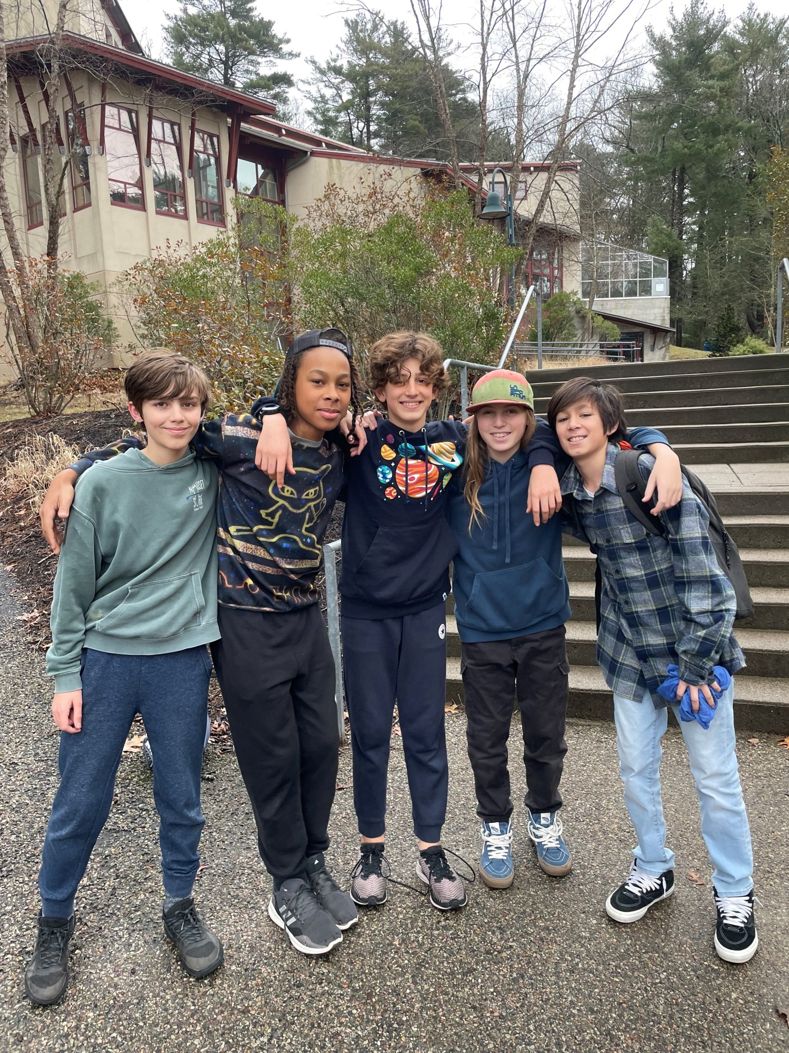 The Lykos Robotics team from the Waring School in Beverly, Massachusetts, from left to right, Max Cook, Eli Lapaix, Dimitri Profis, Nadav Buhkin, and Caleb Sylvester. 