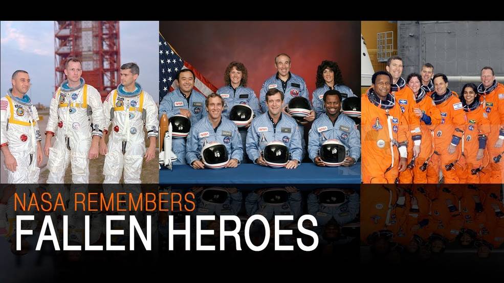 NASA’s annual Day of Remembrance honors the fallen crews of, from left, Apollo 1, space shuttle Challenger, and space shuttle Columbia. 