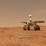 This illustration shows a concept of what a rover fetching rock and soil samples on Mars for return to Earth could look like. The sample tube in this image would have been left on the surface by a previous mission, NASA's Mars 2020 rover.