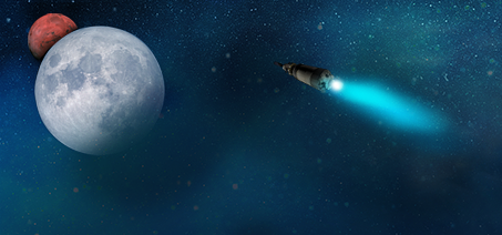 A rocket heading towards Earth's moon and Mars