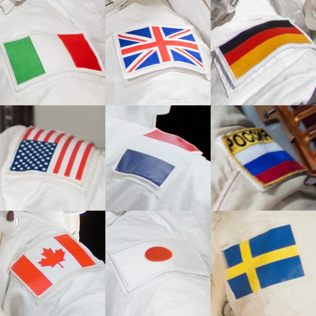 A collage of patches from various international partners