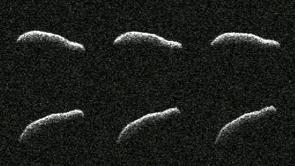 This collage shows six planetary radar observations of 2011 AG5