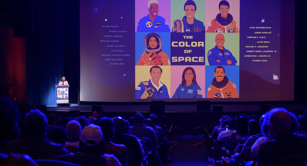 NASA TV producer of “The Color of Space” Jori Kates gives remarks prior to the screening of the documentary at Howard University’s Cramton Auditorium in Washington, Saturday, June 18, 2022.