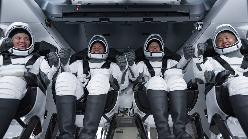 The SpaceX Crew-5 members are seated inside the Dragon Endurance crew ship atop the Falcon 9 rocket before launching to the International Space Station.