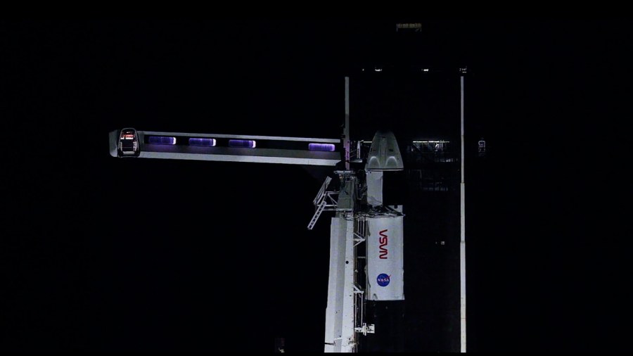 The crew access arm has retracts for NASA's SpaceX Crew-6 mission launch