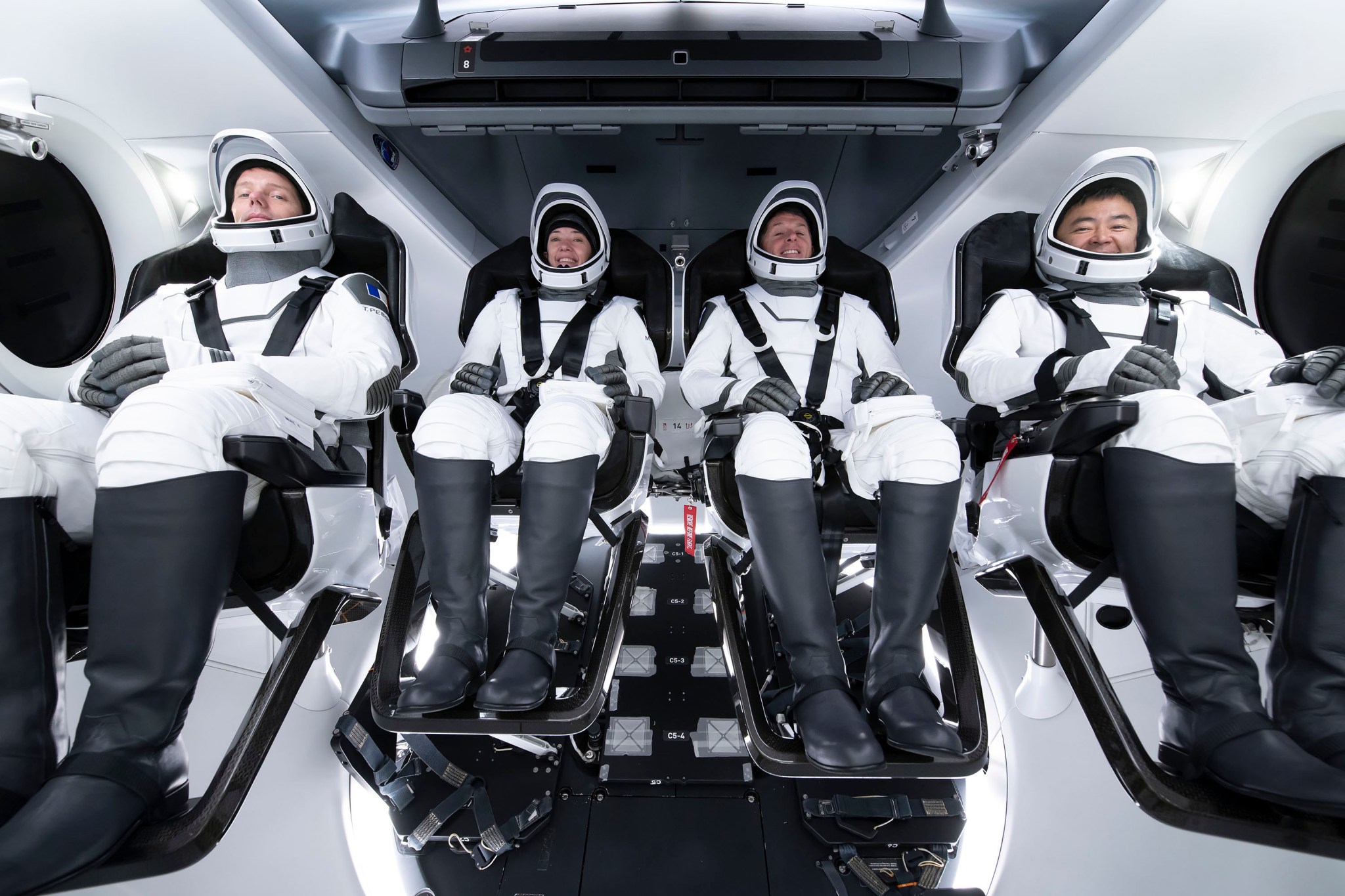 The Crew-2 astronauts seated inside SpaceX's Dragon spacecraft.