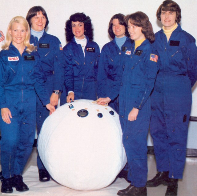 First six women astronauts with rescue ball