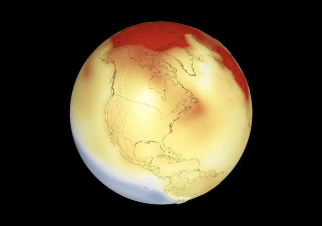 Image of a globe showing Earth's average surface temperature anomaly during 2022