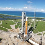 NASA's Space Launch System rocket and Orion spacecraft at Kennedy Space Center's Launch Pad 39B in Florida.