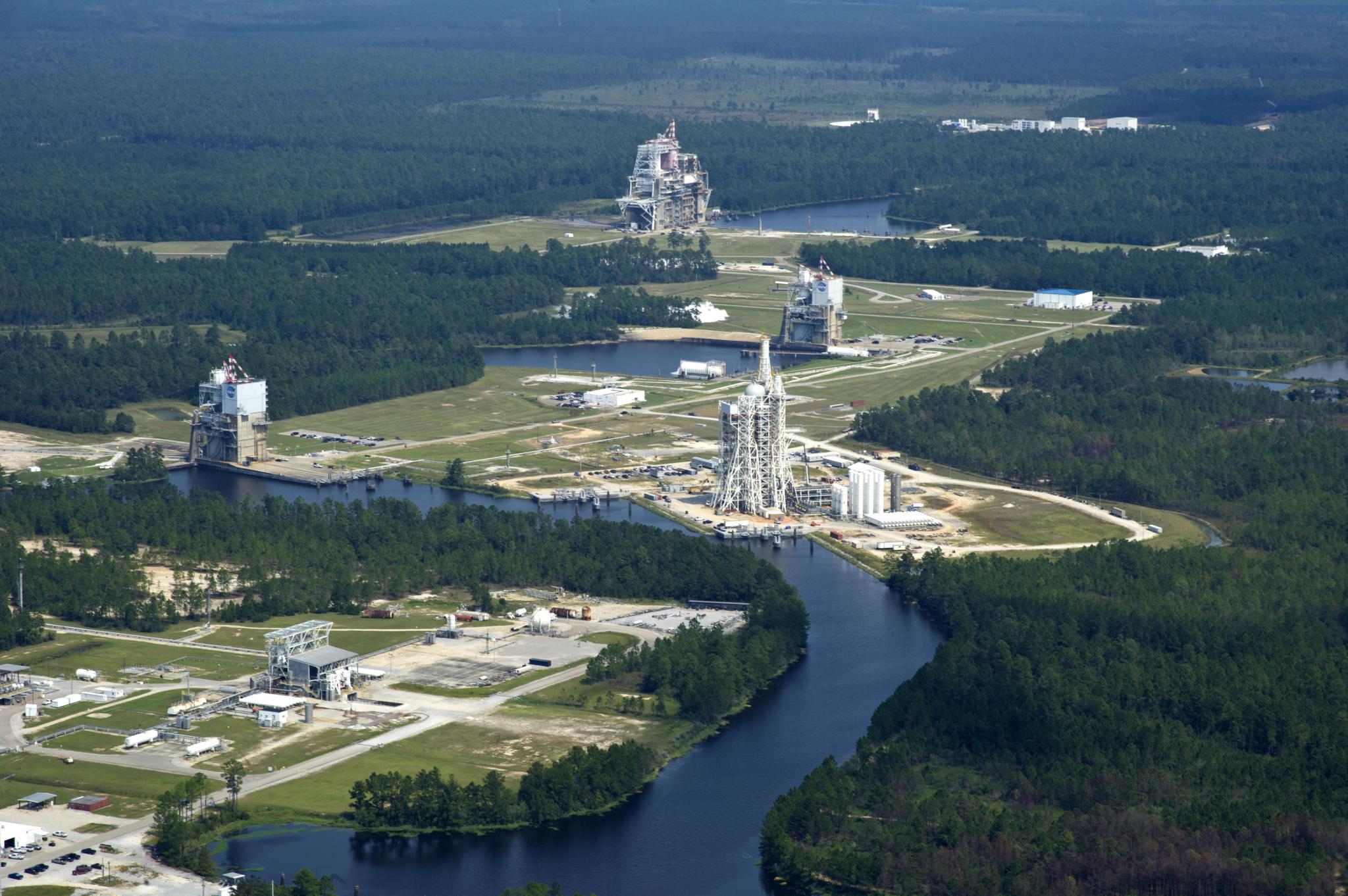 Aerial view of Stennis Space Center Test Complex; E Test Complex (foreground) and A Test Complex (background)
