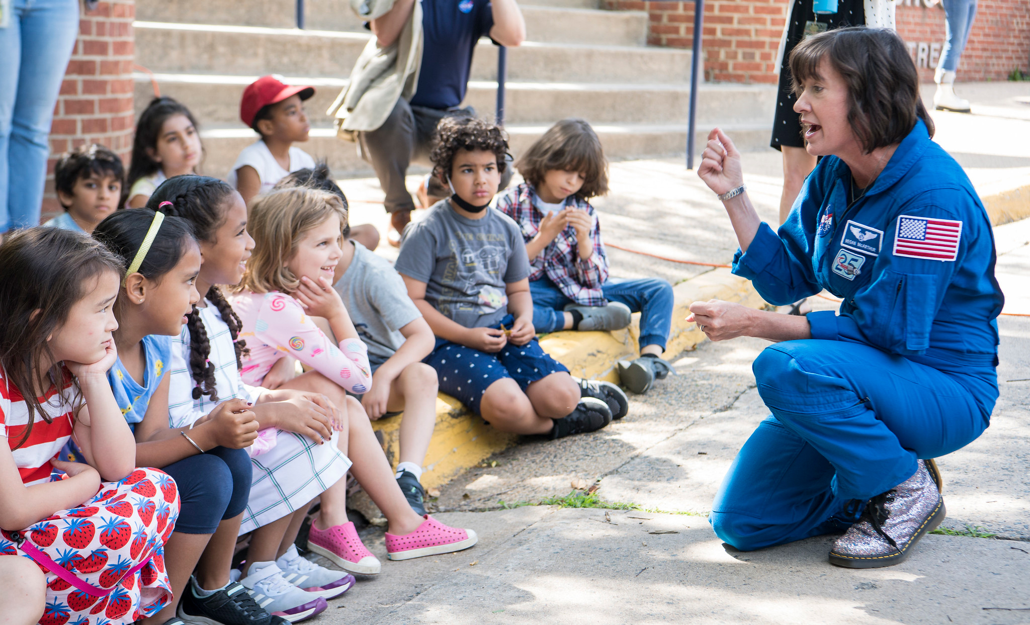 NASA’s SpaceX Crew-2 NASA astronaut Megan McArthur speaks to students during a visit to Arlington Science Focus Elementary School, Friday, June 10, 2022, in Arlington, Virginia. 