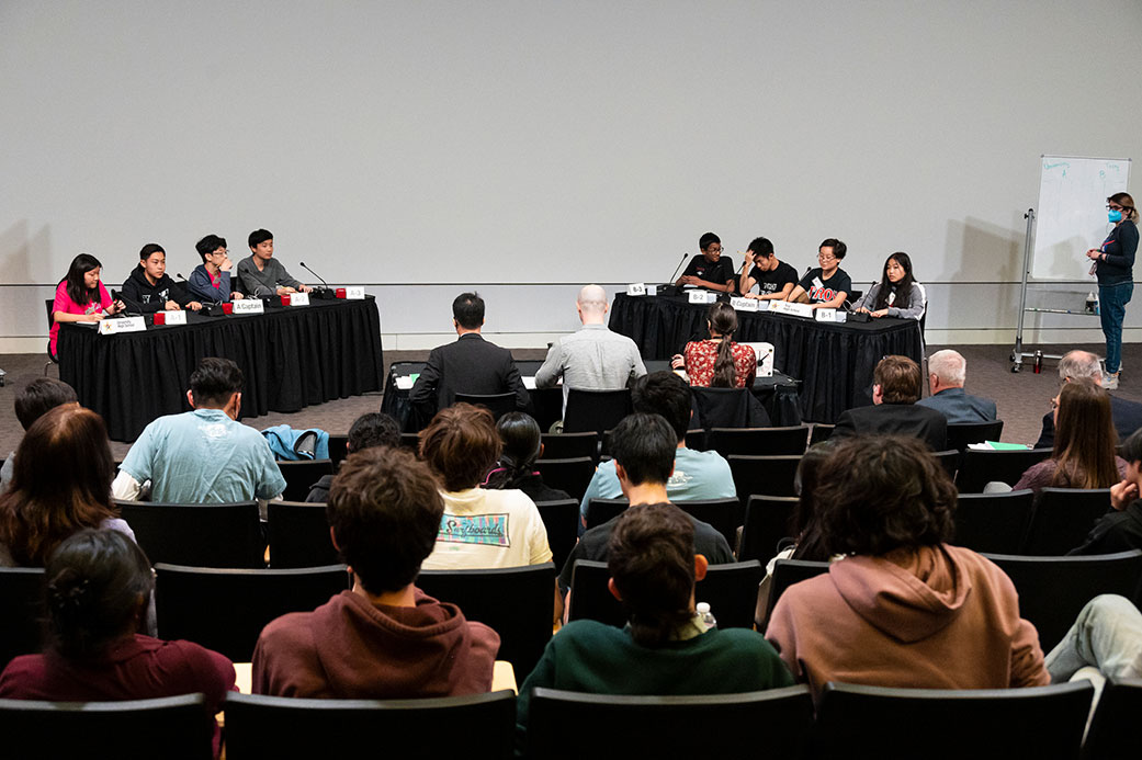 Teams from University High, left, and Troy High face off at the 2023 regional Science Bowl at JPL