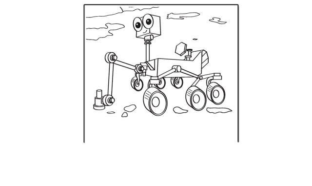 Black and white drawing of a rover