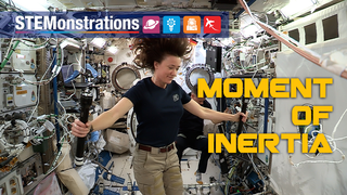 STEMonstrations: Moment of Inertia screenshot featuring astronaut Megan McArthur on the ISS