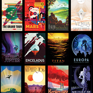 Collage of retro-style space posters